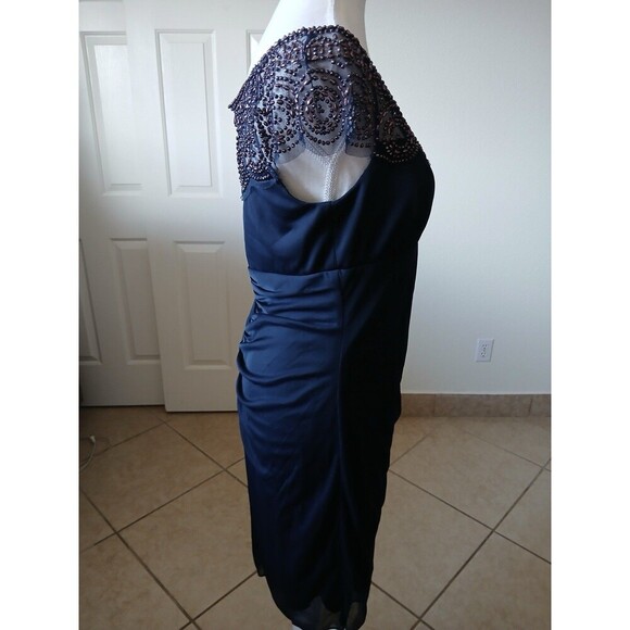 XSCAPE Womens Dress Dark Blue Navy part Riches beaded Zipper‎ Size 14 Cocktail - Picture 3 of 16